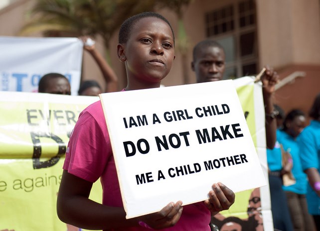 Girl campaigning against early marriage at the BIAAG campaign launch in Uganda