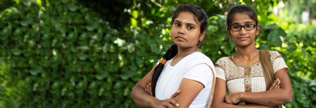 Uma, 20, and Subhashini, 19, are youth advocates for the Girls Advocacy Alliance